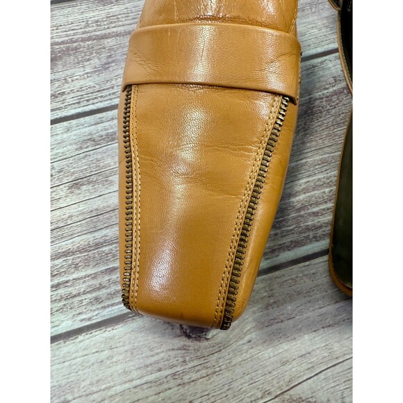 Bisou Bisou Tan Leather Size 7 Closed Toe Mules Curved High Heel Slip-On Shoes - Picture 16 of 16